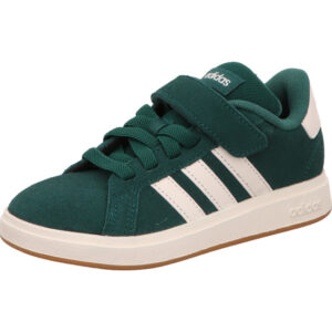Adidas Grand Court EL C Kinderseaker braun graün mit einem Klett mit weißen Streifen und helle Sohle