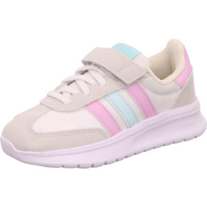 Adidas Run 70s 2.0 EL C Kindersneaker mit einem Klett weiß mit pink und hellblauen Streifen und heller Sohle