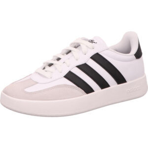 Adidas Sneaker Barreda weiß mit schwarzen Streifen und vorn graue Nubukkappe und weiße Sohle