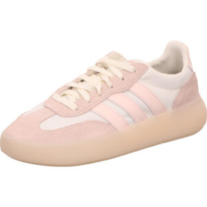 Adidas Sneaker Barreda Decode weiß mit pink Streifen und vorn graue Nubukkappe und durchsichtige Sohle