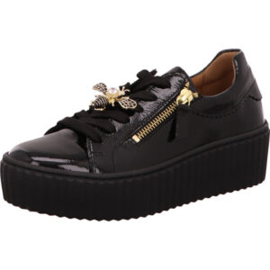 Gabor Sneaker schwarz Lack mit schwarzer Sohle und Gold Assescoires