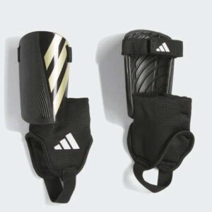 Adidas Schienbeinschoner schwarz mit goldenen Streifen und Ankleschutz