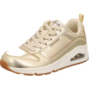 Skechers Uno metallics Damen halbschuh mit offener Dämpfung gold mit weißer Sohle