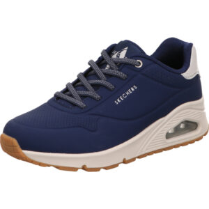 Skechers Uno shimmer away Damen halbschuh mit offener Dämpfung blau und heller Sohle