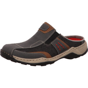 Rieker Herrenclogs leder und mesh grau mit schwarz und braun