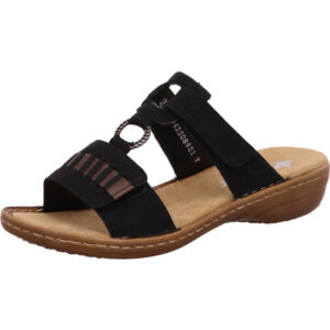 Rieker Pantolette mit zwei klett in schwarz und metallring