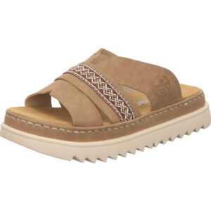 Rieker Pantolette beige mit verzierung und heller Sohle und plateau