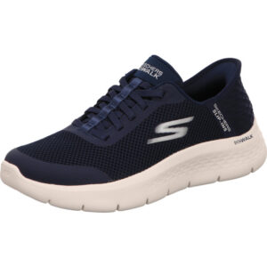 Skechers go walk flex Damenhalbschuh slipper mit flexiblem Schnürer blau mit heller Sohle