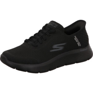 Skechers go walk flex Damenhalbschuh slipper mit flexiblem Schnürer komplett schwarz