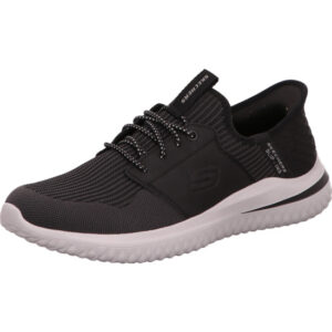 Skechers Delson 3 Levall herren Halbschuh slipper mit felxiblen Schnürsenkel schwarz mit heller Sohle