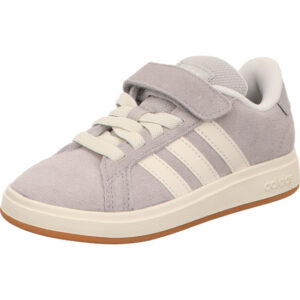 Adidas Grand Court 00s EL C Kindersneaker mit einem Klett grau mit weißen Streifen und heller Sohle