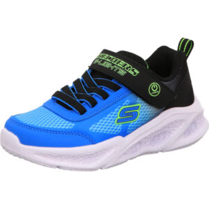 Skechers meteor light Kinderschuh blau schwarz mit einem klett und heller Sohle