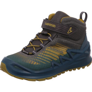 Lowa Merger GTX Kinderschuh petrol senf kombi mit blauer Sohle