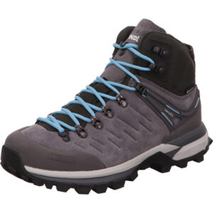 Meindl Milford Lady GTX hoher Damen Wanderschuh mit grauem leder hellblau und grau und heller Sohle