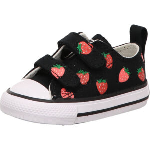 Converse Kinder Halbschuh schwarz mit Erbeer Motiv mit zwei Klett und weißer Sohle