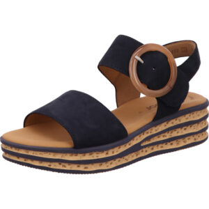 Gabor Sandalette Damen dunkelblau mit brauner Sohle und brauner Schnalle
