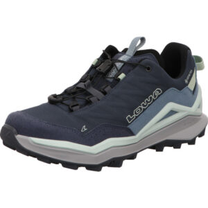 Lowa Maddox Pro GTX Damen Wanderhalbschuh blau mit türkis und hellblau und grauer Sohle