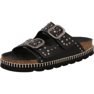 Verbenas Damen slip in schwarz mit Nieten und schwarzer Sohle