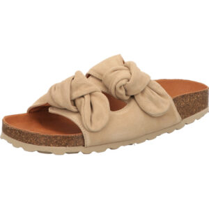 Verbenas Damen Sandalette beige mit brauner Sohle und Dekoknoten