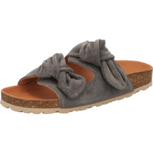 Verbenas Sandalette Damen blau grau kombi mit brauner Sohle und Dekoknoten