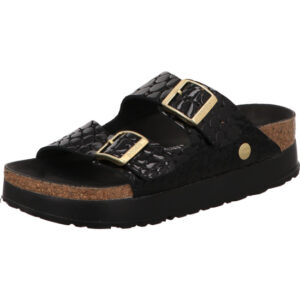 Birkenstock Arizona zwei Dornschnallen plateau schwarz reptil leder