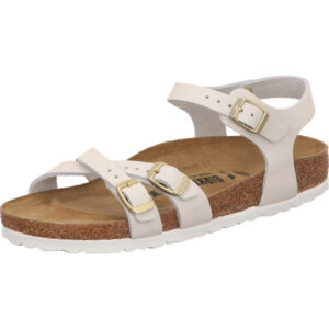 Birkenstock Kumba weiß mit Steg in der Ferse und eine Schnalle hinten und eine Schnalle über Kreuz vorne
