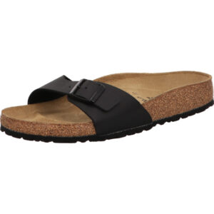 Birkenstock Madrid schwarz Material Birkoflor eine Schnalle mit schwarze1 Öse und braunem Fußbett