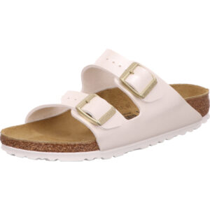 Birkenstock Arizona Kinderschuh zwei Dornschnallen weiß metallic leder