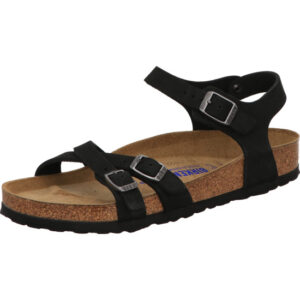 Birkenstock Kumba schwarz mit Steg in der Ferse und eine Schnalle hinten und eine Schnalle über Kreuz vorne