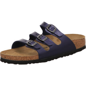 Birkenstock Florida Pantolette mit drei Schnallen Farbe blau und dunklen Ösen