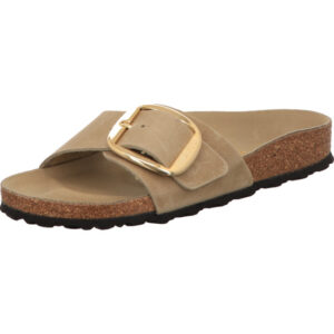 Birkenstock Madrid Big Buckle braun leder eine große Schnalle mit goldener Öse und braunem Fußbett