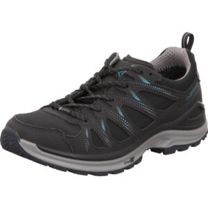 Lowa halber Damen Wanderschuh Innox EVO II GTX grau mit hellblau und heller Sohle mit gore-tex
