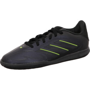 Adidas Jugend Fußballschuh Indoor  Copa Pure III Club in schwarz mit grauen Adidas Streifen und gelb