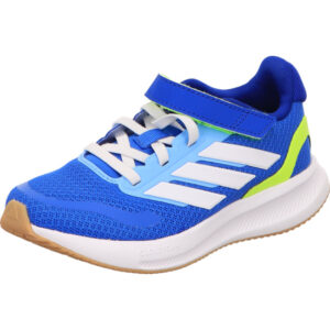 Adidas Runfalcon 5 el Kinder Sportschuh blau mit gelb und weißen streifen und Sohle