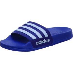 Adidas Kinder Adilette Shower blau mit weißen Streifen und seitlich einen Adidas Schriftzug