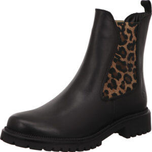 Tamaris Stiefelette Damen schwarz mit Leoprint und schwarzer Sohle