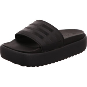 Adilette Platform mit Plateauabsatz schwaz und schwarze Streifen