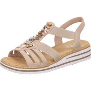 Rieker Damen Sandalette beige mit Schmuck und heller Sohle