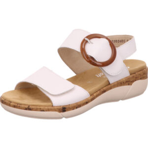 Remonte Damen Sandalette weiß mit brauner Schnalle und brauner Sohle