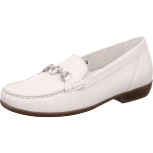 Waldläufer Damen Halbschuh weiß mit silber Schnalle und brauner Sohle