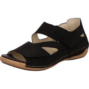 Waldläufer Sandalette Damen mit Klettverschluss schwarz mit brauner Sohle