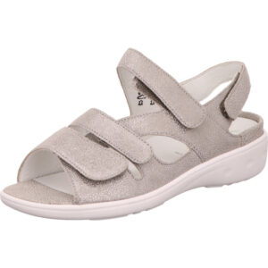 Waldläufer Sandalette Damen mit Klettverschluss grau silber mit weißer Sohle
