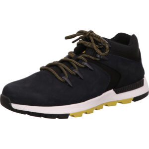 Timberland Sprint Trekker Herren Stiefelette Schnürer dunkelblau mit gelb schwarzer Schnürung und weißer Sohle mit schwarz gelb