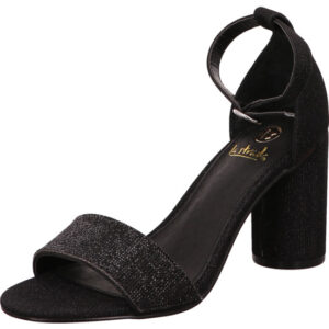 La strada Damen Sandalette schwarz mit Glitzer und Schnalle mit schwarzer Glitzersohle