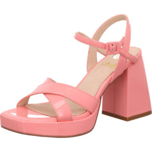La strada Damen Sandalette pink Lack mit Schnalle und pinkem Absatz