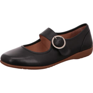 Josef Seibel Damen Pumps schwarz mit Riemen und silber Schnalle und brauner Sohle