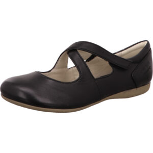 Josef Seibel Damen Ballerinas schwarz mit Riemen und schwarzer Sohle
