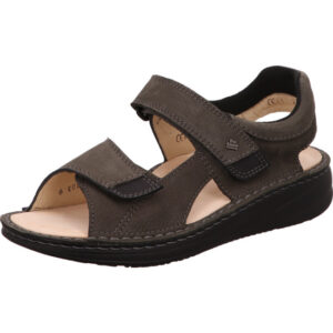 Finn Comfort Herren Sandalen braun grau mit Klett und hellem Fußbett mit schwarzer Sohle