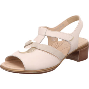 Ara Damen Sandalen weiß silber kombi mit Schnalle und beigem Fußbett mit brauner Sohle