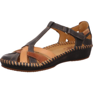 Pikolinos Damen Sandalette dunkelblau mit beige und rot mit schwarzer Sohle